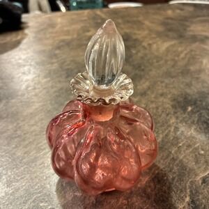 Cranberry Glass Perfume Bottle Melon Diamond Optic Married Stopper 1940s